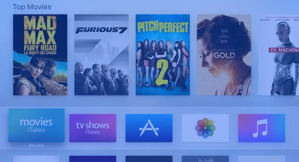 screen with app icons and movie titles
