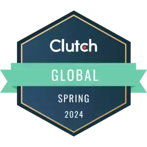 A badge for an award from Clutch that includes the Clutch logo, text GLOBAL Spring 2024.